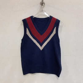 2026春夏Miu新款气质减龄学院风撞色V领羊绒羊毛针织背心上衣女