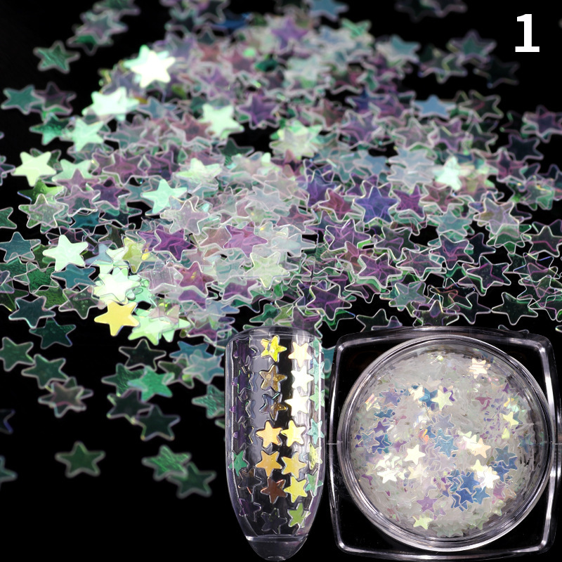 Joyería de uñas melocotón corazón redondo estrella de cinco puntas lentejuelas uñas de bricolaje textura láser brillo gradiente fototerapia de uñas