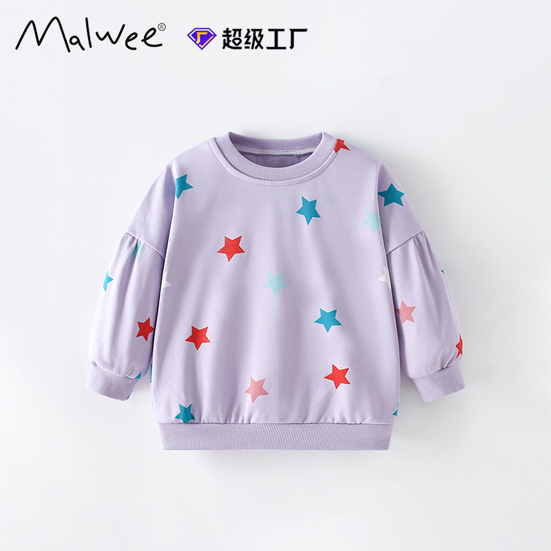 Malwee Child Sweater Otoño Invierno Nuevo estilo europeo y americano Casual Camisas de cuello redondo de manga larga ropa de niñas Casual Top