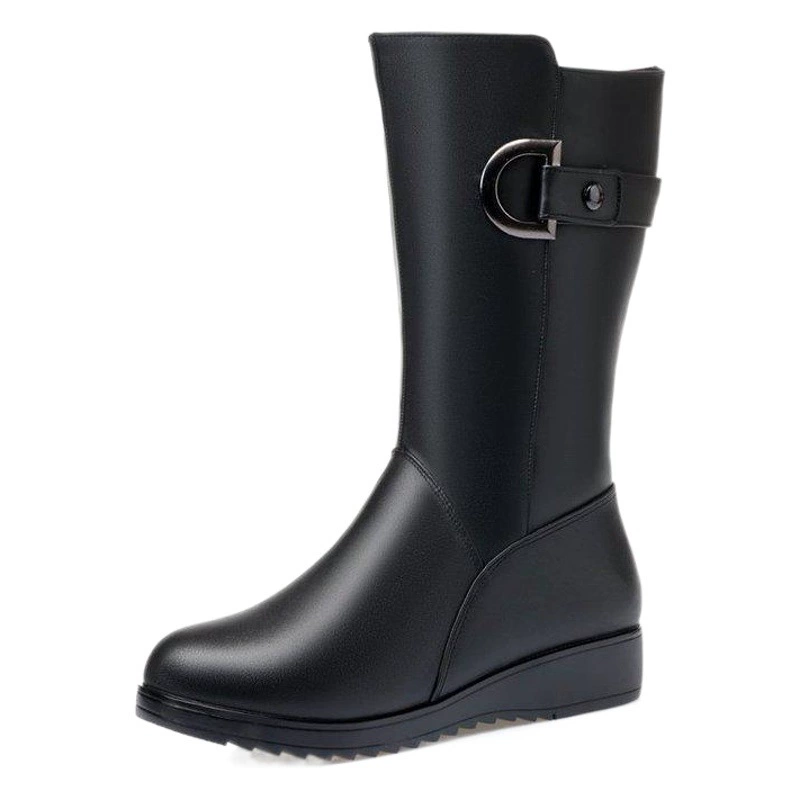 Ботинки 2020 новые женские длинные сапоги на плоской подошве до середины икры длинные сапоги для верховой езды кожаные сапоги высокие сапоги женские на флисовой подкладке
