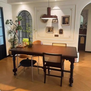 French Solid Wood Dining Table for Home Small Apartment, Mid-Century Style Dining Table, Black Table, Wabi-Sabi Style American Country House Table