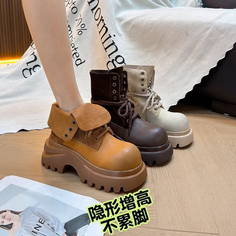 复古风厚底切尔西靴女大黄靴2025秋冬新款圆头百搭短靴|undefined