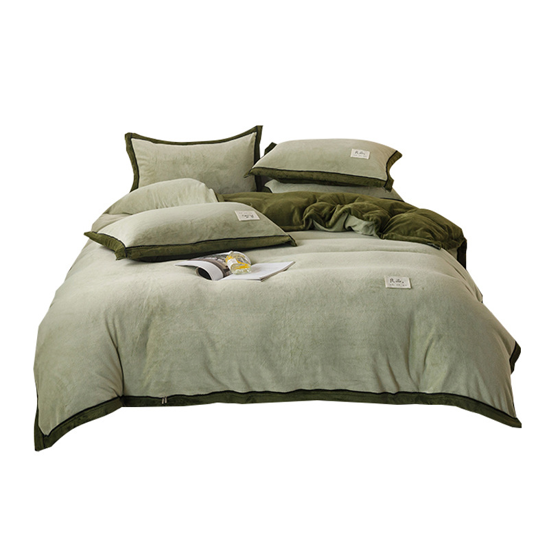 Invierno de coral de lana de leche de cuatro piezas, sábanas de franela, sábanas de cama de doble cara, cubierta de edredón gruesa de tres piezas