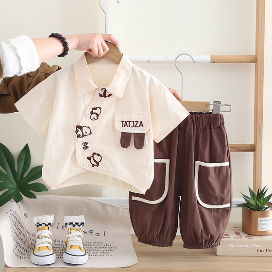Five small seven children's clothing 2025 summer new 0-4 years old children's boys and girls letters embroidered short sleeve shirt 2 pieces
