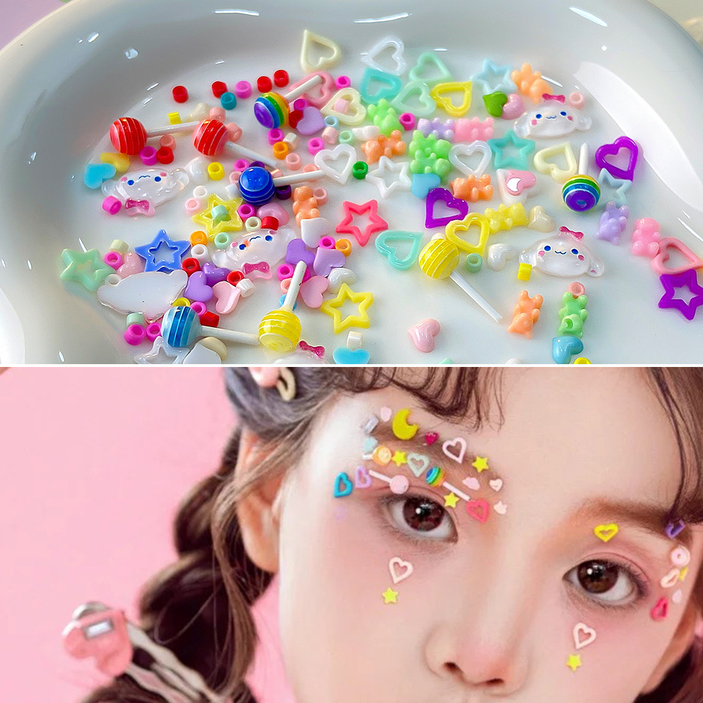 Dopamina pegatinas de maquillaje de ojos colorido oso Lollipop hueco amor estrellas mezcladas resina de maquillaje facial pegatinas de decoración