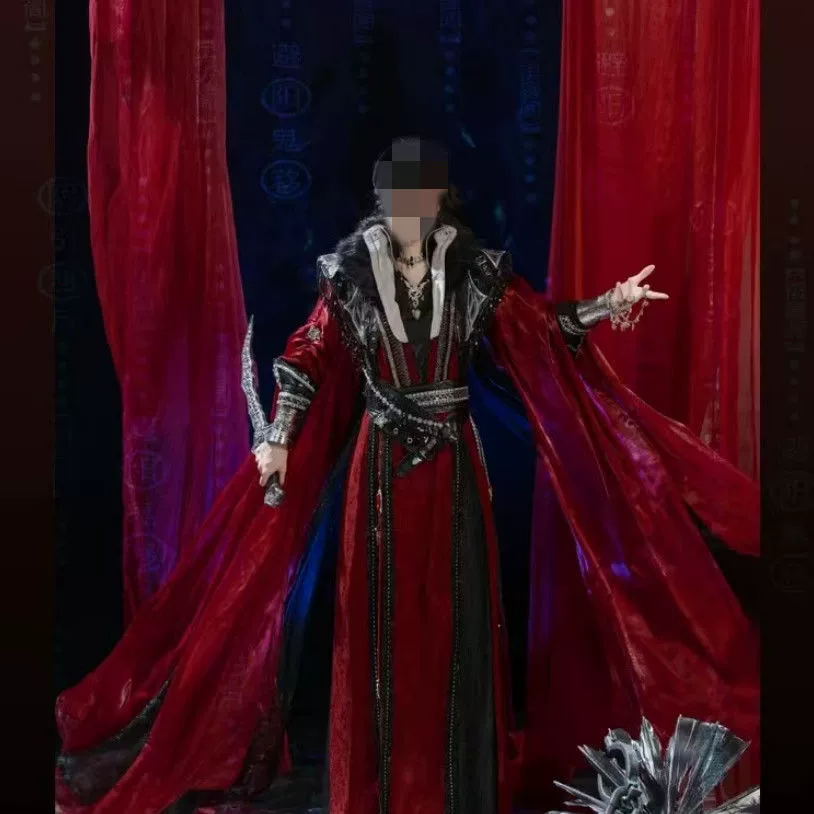 Косплей‑костюм Blessing Huacheng «Blood Rain Thousand Faces», красный велюровый халат с аксессуарами