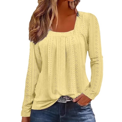 2025 Cross-border Amazon AliExpress TEMU European and American Style Collar Folded Long Sleeve T-shirt with Hollow Design