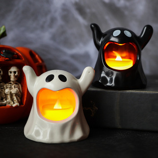 Halloween decoration ornaments new horror atmosphere layout props ghost LED electronic candle lights black and white ghost lights
