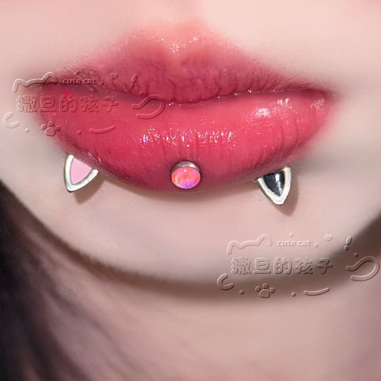 Satan's Child F136 Titanium Alloy Lip Nail Devil Nail Cat Ear Lip Nail Lip Ring detail image 8