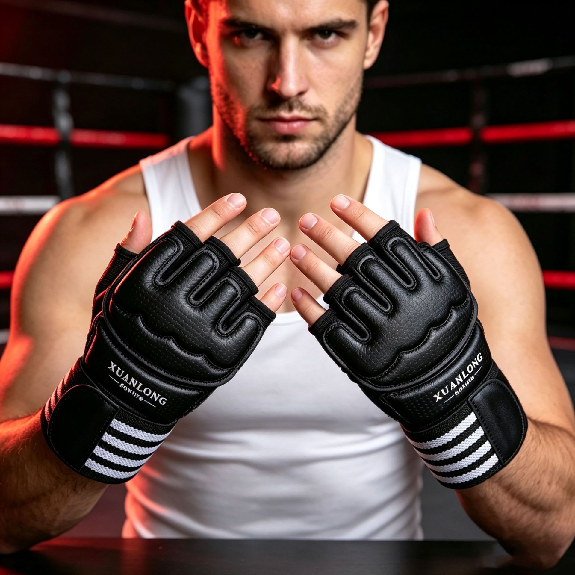 Guantes de boxeo lucha Sanda medio dedo mujer hombre Muay Thai niños luchando entrenamiento adulto saco de boxeo guantes de boxeo