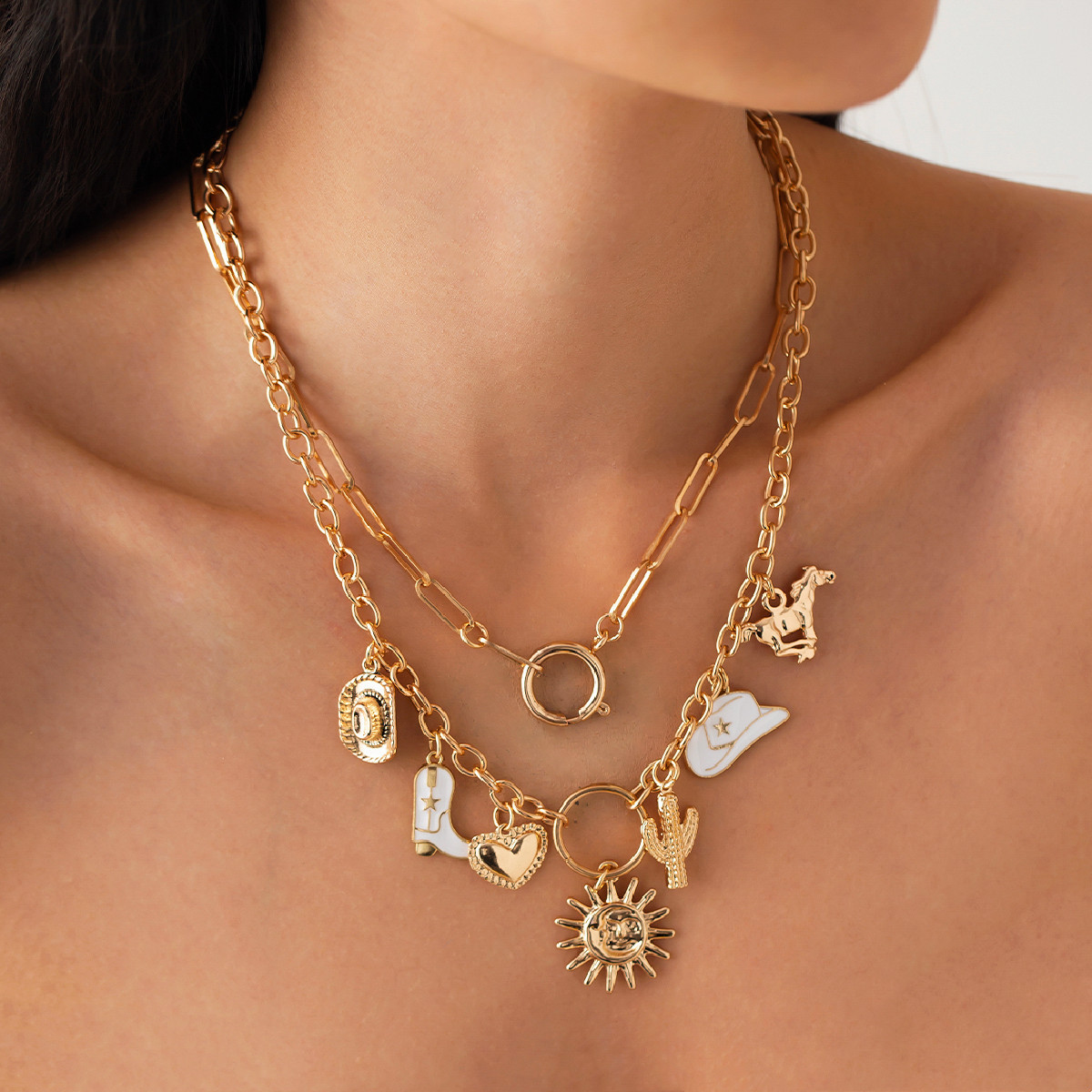 12g Weight Lobster Trigger Clasp Closure Clasp Closure Type Alloy Pendant Material Multi Charms Necklace Classification Alloy Chain Material cable chain Chain Type 1 Piece Quantity Holiday, Travel Occasion Alloy Material Geometric, Heart Shape, Shell Pattern All Seasons Season Women's Gender Plating Design Vacation, Marine Style Style Vacation Marine Style Geometric Heart Shape Shell Alloy Cable Chain Lobster Trigger Clasp Closure Layered Necklaces Wholesale 2