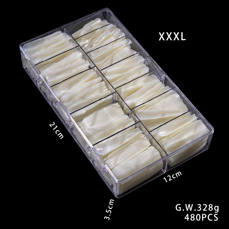Pieza de uña de Manicura en caja transparente natural 480 piezas uñas falsas Pieza de uña europea y americana pieza de uña de palo completo pieza de uña de color sólido