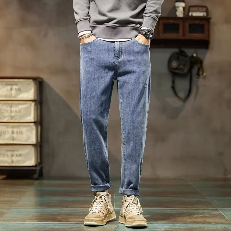 Marca de moda jeans casuales hombres pantalones rectos sueltos de nueve puntos para hombres 2024 nuevo AG2015