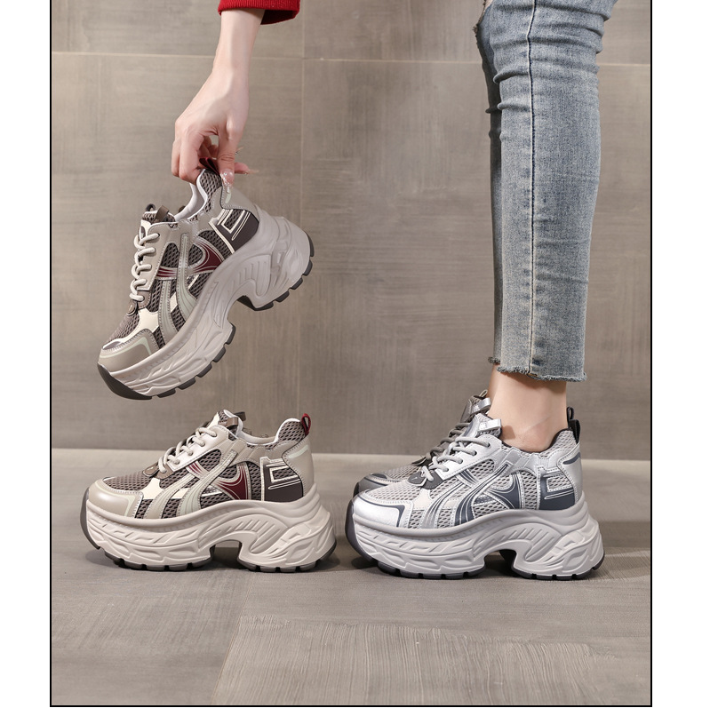 Giày sneaker nữ đế dày tăng chiều cao phong cách retro, gót 8 cm — Màu thẻ chi tiết 17