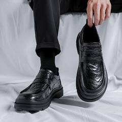 Men's 2022 New Trendy Business Casual Shoes Black Large Shoes Thick Sole Office Shoes 91844-R