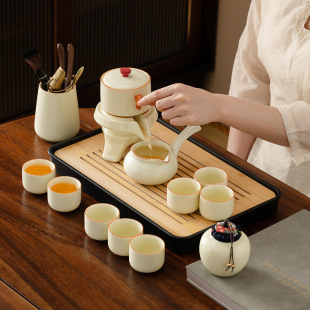 Simple Light Luxury Ru Kiln Automatic Lazy Tea Set suit Household Automatic Tea Set Tea Tray Business Fixed Printing Logo