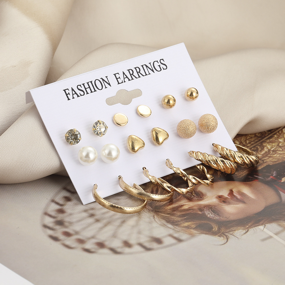 1 Set C Shape Simple Style Classic Style Alloy Artificial Crystal Artificial Pearls Plating Ear Studs display picture 2