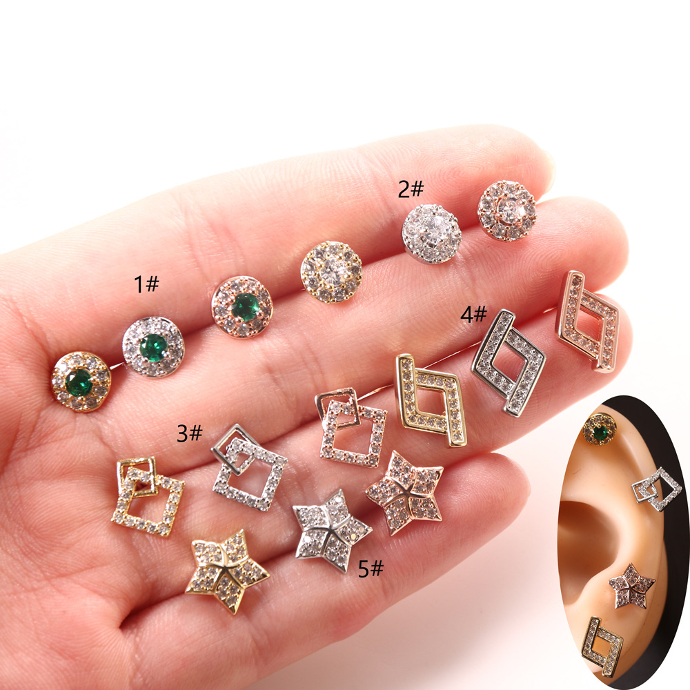 Green small design elegant fashionable earrings with zircon