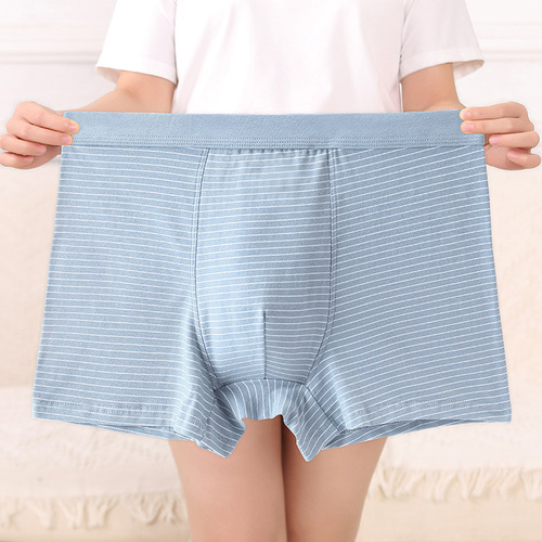 Cotton mid-high waist men's underwear loose plus size breathable men's boxer briefs striped printed cotton boxer briefs