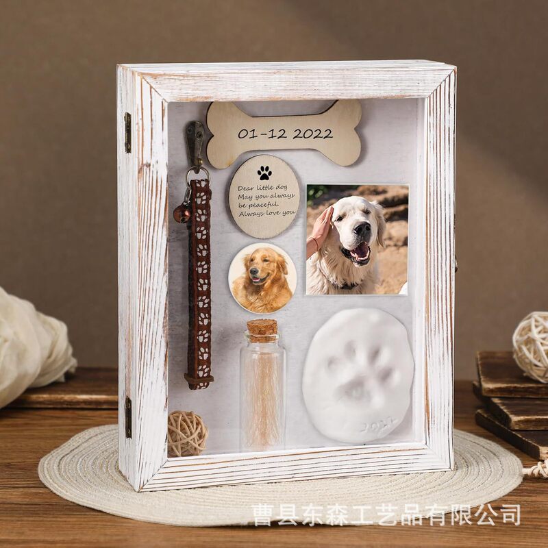 Wooden Pet Supplies Storage Box Memorial Pet Box Pet Shadow Box Wooden Photo Frame Pet Collar Storage Box