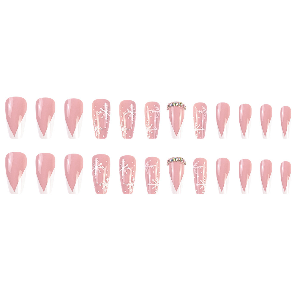 Polvo desnudo de copo de nieve decoración de uñas de Navidad venta caliente transfronteriza suave y delicada 24 piezas de parche de uñas falsas