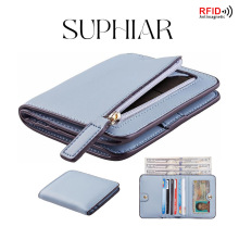 简约PU零钱包超薄女士短款钱包亚马逊外贸爆款RFID防磁钱包定制