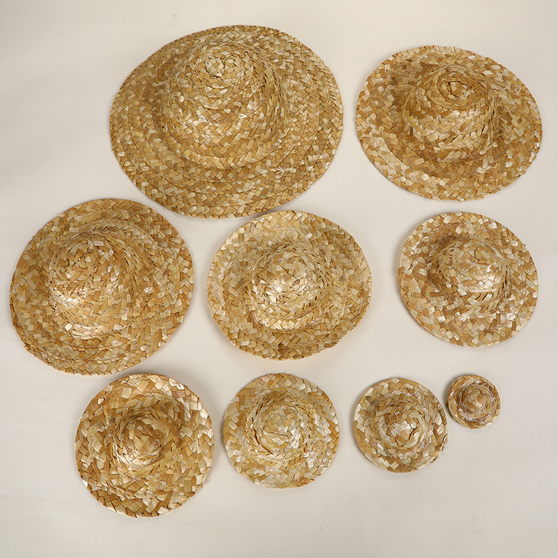 Hand-Woven Straw Hat Mini Wide-Brimmed Hat Floral DIY Doll Hat Small Accessories Craft Decoration Accessories