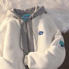 アメリカの羊の小毛の偽の2つのコートの女性の潮ins秋冬の帽子の綿服の綿服の厚いゆったりしたカップル