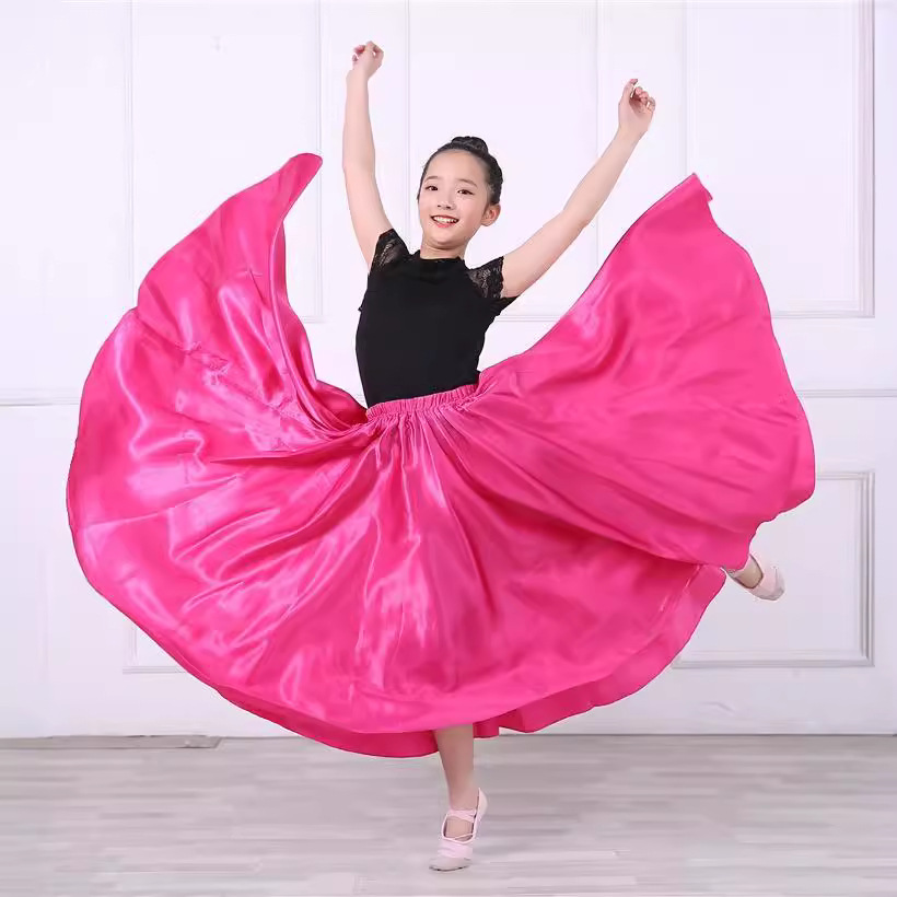 Ropa de rendimiento de media longitud para niños Falda de corrida de toros española Falda de baile grande falda de swing grande para niña abriendo danza ropa de baile para niños