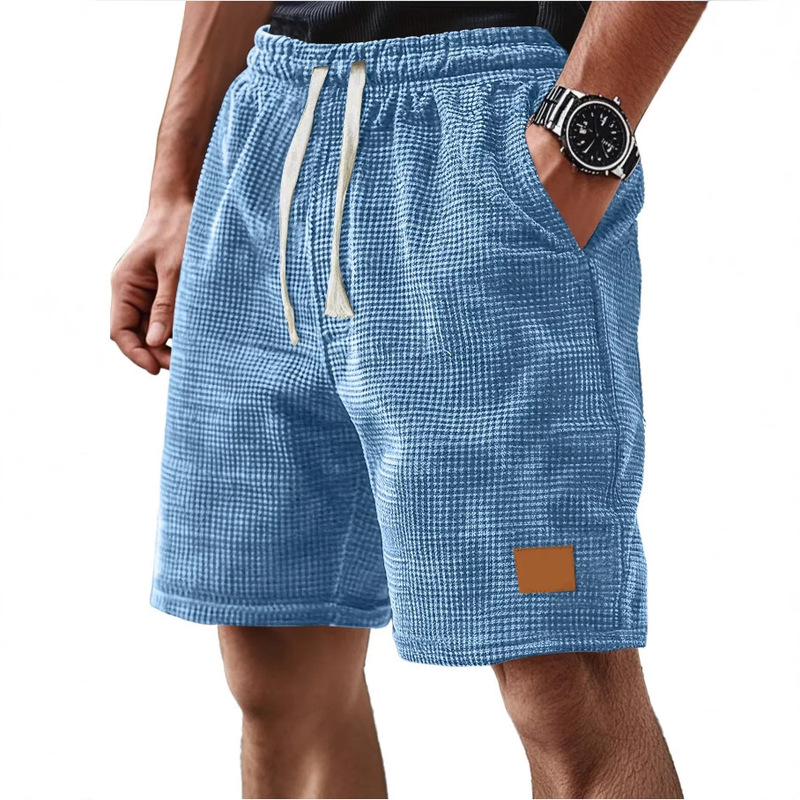 2025 New Cross-Border European and American Style Amazon Independent Site Men's Casual Waffle Loose Drawstring Shorts