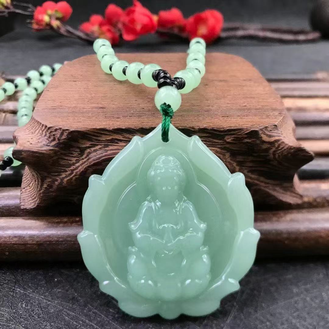 Nuevo jade sonriente ligero budismo guanyin dragón marca festival alto collar suéter cadena colgante lugar escénico joyas regalos