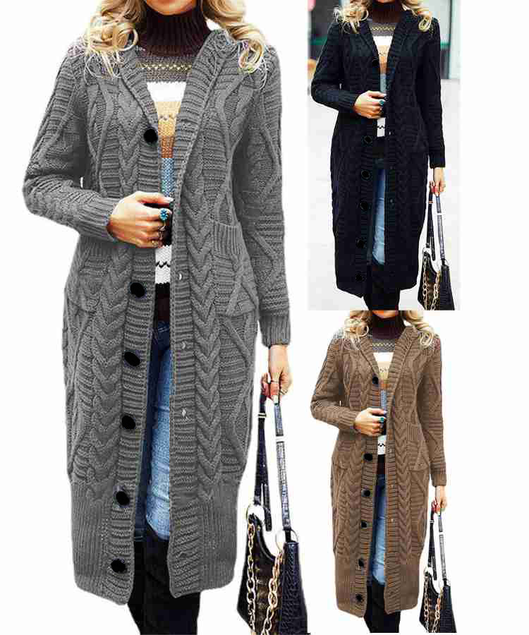 Cárdigan de estilo europeo y americano 2026, nuevo, con diseño trenzado, estilo informal, suéter largo tipo cárdigan, ropa exterior para mujer de otoño e invierno.