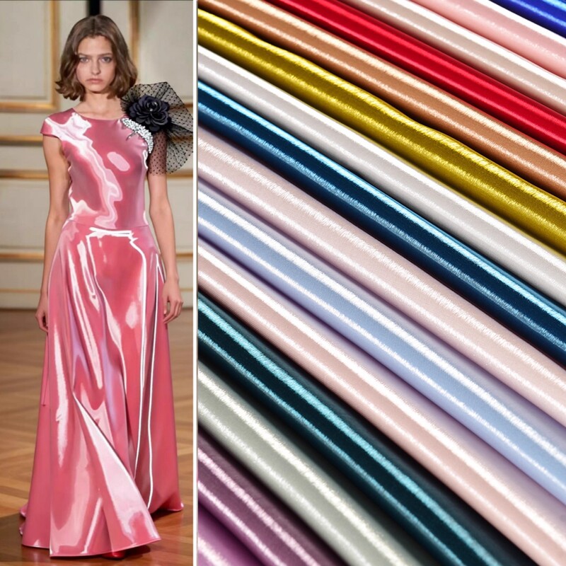Solid Color Highlight Liquid Water Gloss Satin Fabric Thick Silky Reflective Skirt Imitation Silk Dress Designer Fabric