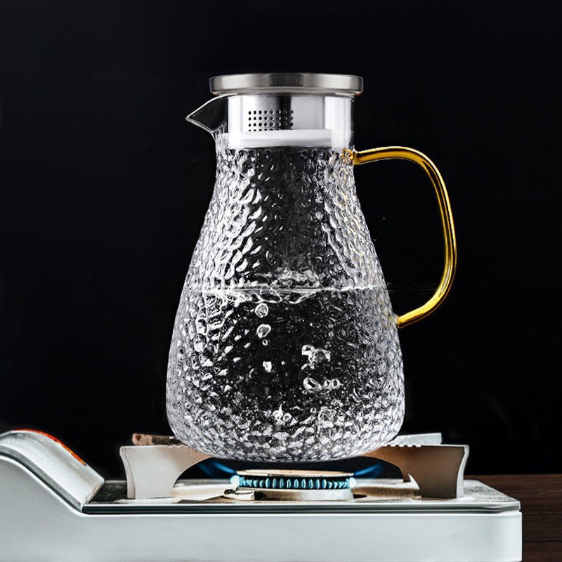 Traje de hervidor de vidrio martillado grueso de borosilicato al por mayor resistente al frío resistente al calor hogar calentado hervidor de agua frío de gran capacidad