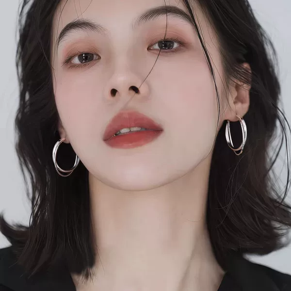 Exquisite High-Quality S999 Silver Earrings, Simple Circle Double Earrings, Light Luxury and High-End Feel, Large Hoop Earrings, Versatile Ear Studs and Accessories