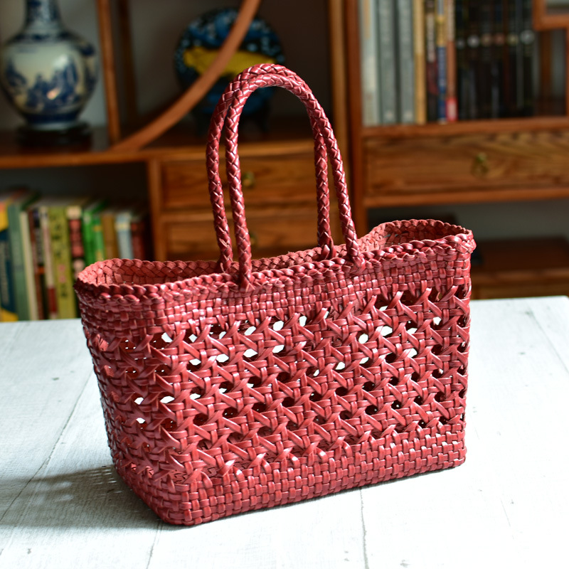 Bolsa tejida de difusión de Dragón Primera capa de piel de vaca bolsa de cesta de verduras hueco ins Bolsa De mujer entrega de fábrica