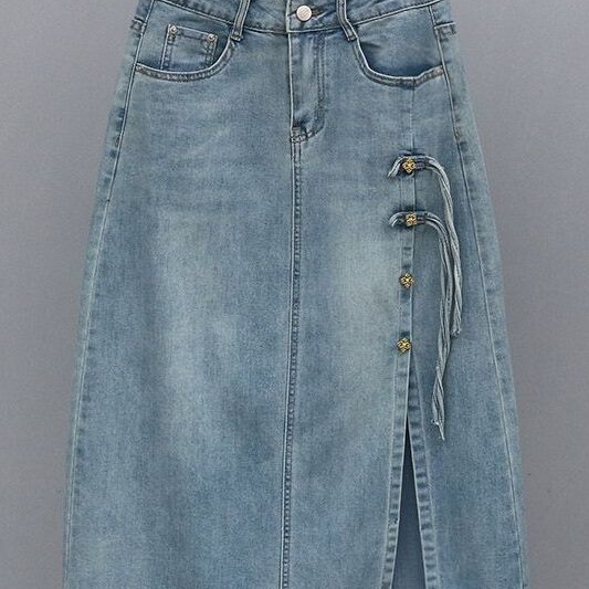 European New Style Mid-Length Skirt with Slimming Side Slit A-Line Denim Skirt, Thin High-Waisted Skirt for Summer 2026 European New Style Mid-Length Skirt with Slimming Side Slit A-Line Denim Skirt, Thin High-Waisted Skirt for Summer 2026