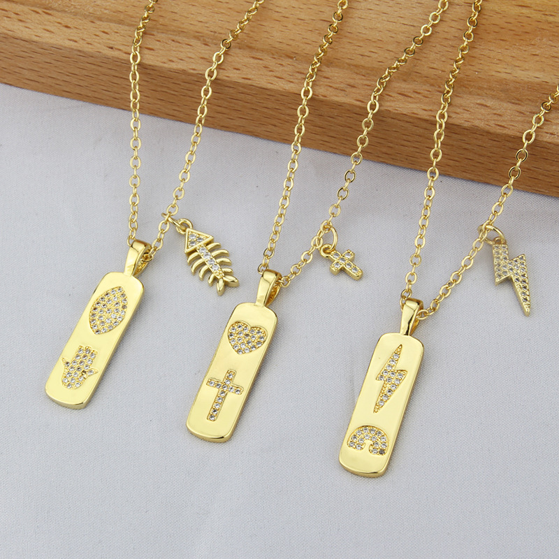 New Tag Necklace Fashion Gold-plated Copper Inlaid Zirconium Lightning Fish Bone Accessories Pendant display picture 1
