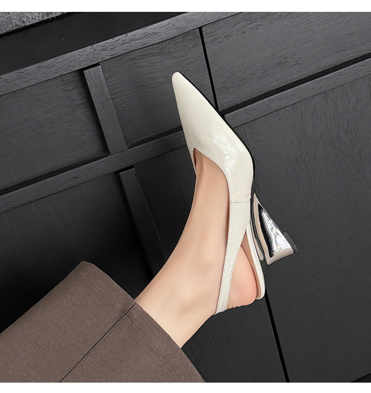 Sandal cao gót nữ mũi nhọn quai hậu đế xuồng gót 7.5 cm — Hồng nhạt 7.5cm, Hồng nhạt 3.5cm, Trắng kem 7.5cm, Đen 3.5cm chi tiết 20