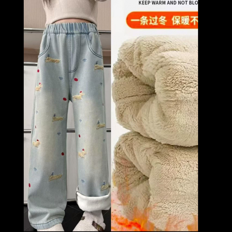 女の子パンツ、秋冬アウター、8歳女の子ワイドパンツ、7プラスベルベットパンツ、厚手6、冬年長児ジーンズ9|undefined