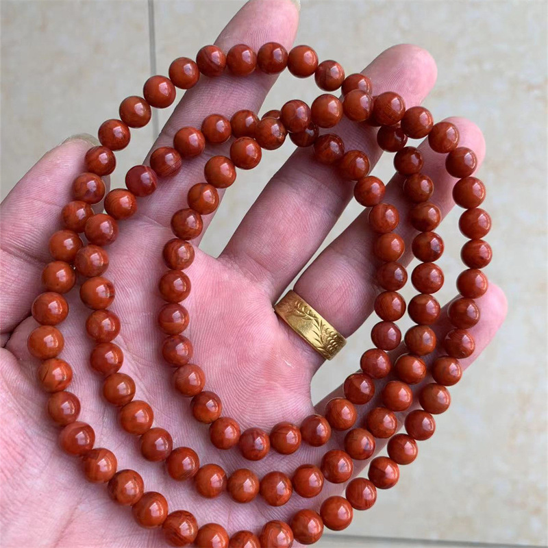 Full meat natural South red agate 108 beads bracelet nine mouth material flame pattern persimmon red cherry red jewelry