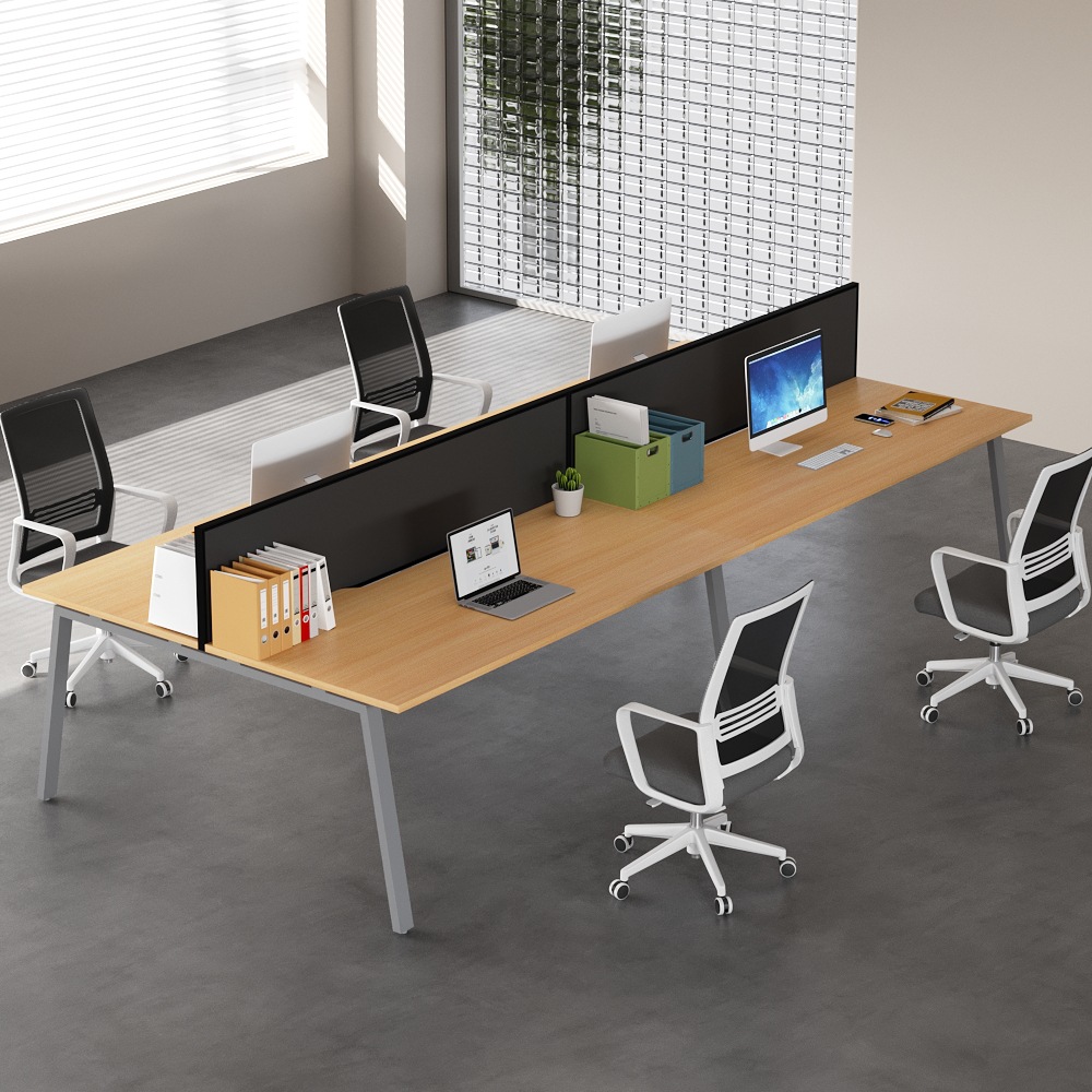 Mesa y silla de oficina simple y moderna de personal combinada de cuatro pantallas de estación de trabajo de tarjeta de personal mesa de computadora de oficina