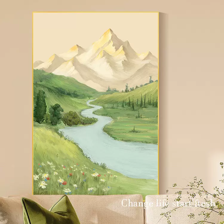 奶油风客厅装饰画肌理山水风景挂画玄关壁画沙发背景墙ins风摆画