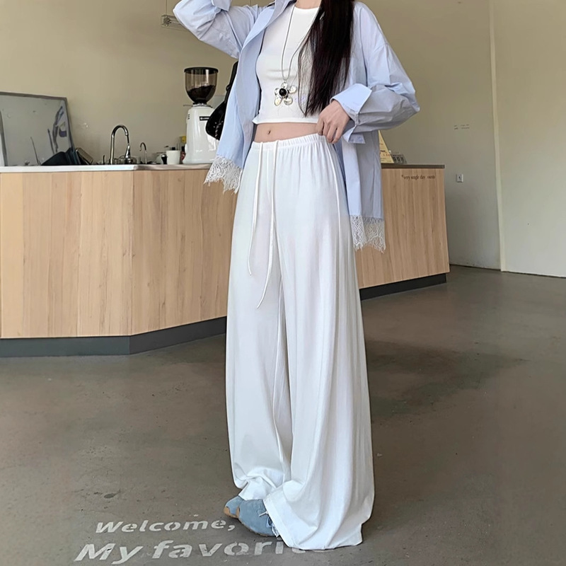 灰色慵懒风抽绳运动裤休闲裤直筒裤女秋季宽松垂感阔腿裤拖地长裤|undefined