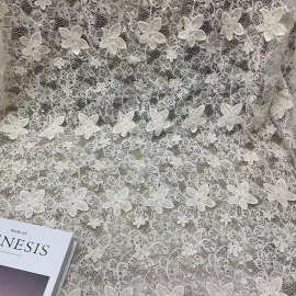 锦棉睫毛蕾丝花边面料 立体花朵绣花布 连衣裙旗袍婚纱礼服布料