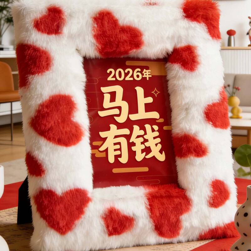 Plush Photo Frame, New Chinese-Style Text Photo Frame, Tabletop Wall Decoration, Living Room Wooden Fabric Art, 6inch Multi-Functional Trendy Items
