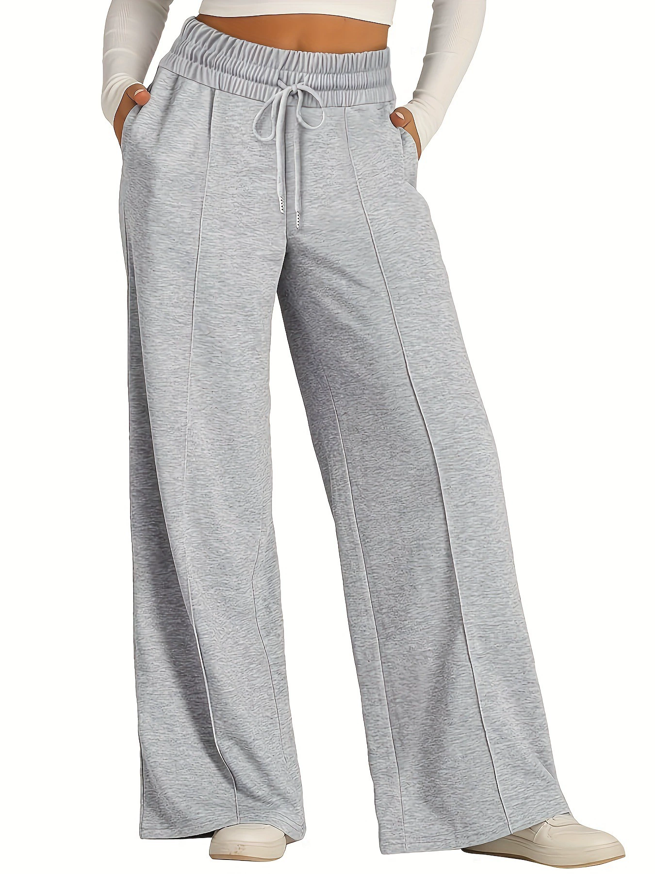 1pc Women'S Casual Polyester Sweatpants Solid Color Elastic