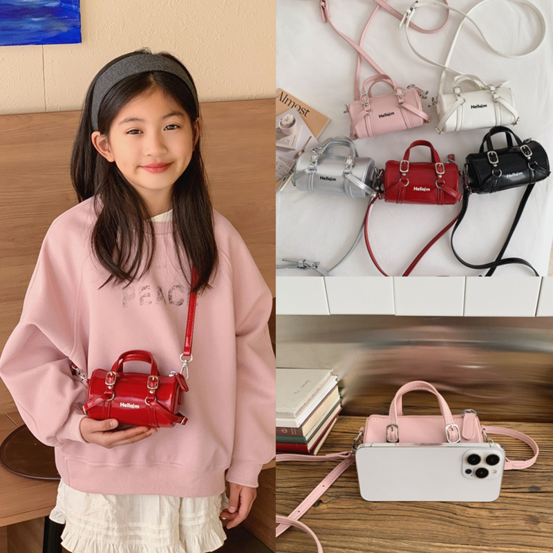 2026 New Children's Bag, Stylish Mini Cylindrical Bag with Letter Design, Girls' Handbag, Crossbody Bag, Fashionable Shoulder Bag