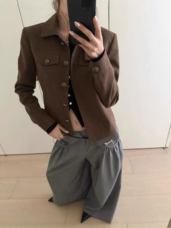 私服 东京故事 设计摩登翻领蜡感工艺外套百搭工装风夹克|undefined
