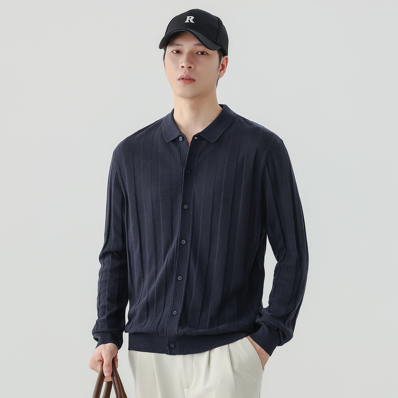 American-style Lyocell ribbed collared long-sleeve knit shirt for men, old money style, thin breathable linen commuter Polo shirt for men American-style Lyocell ribbed collared long-sleeve knit shirt for men, old money style, thin breathable linen commuter Polo shirt for men